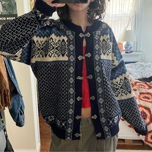 Navy and White Patterned Women's Cardigan